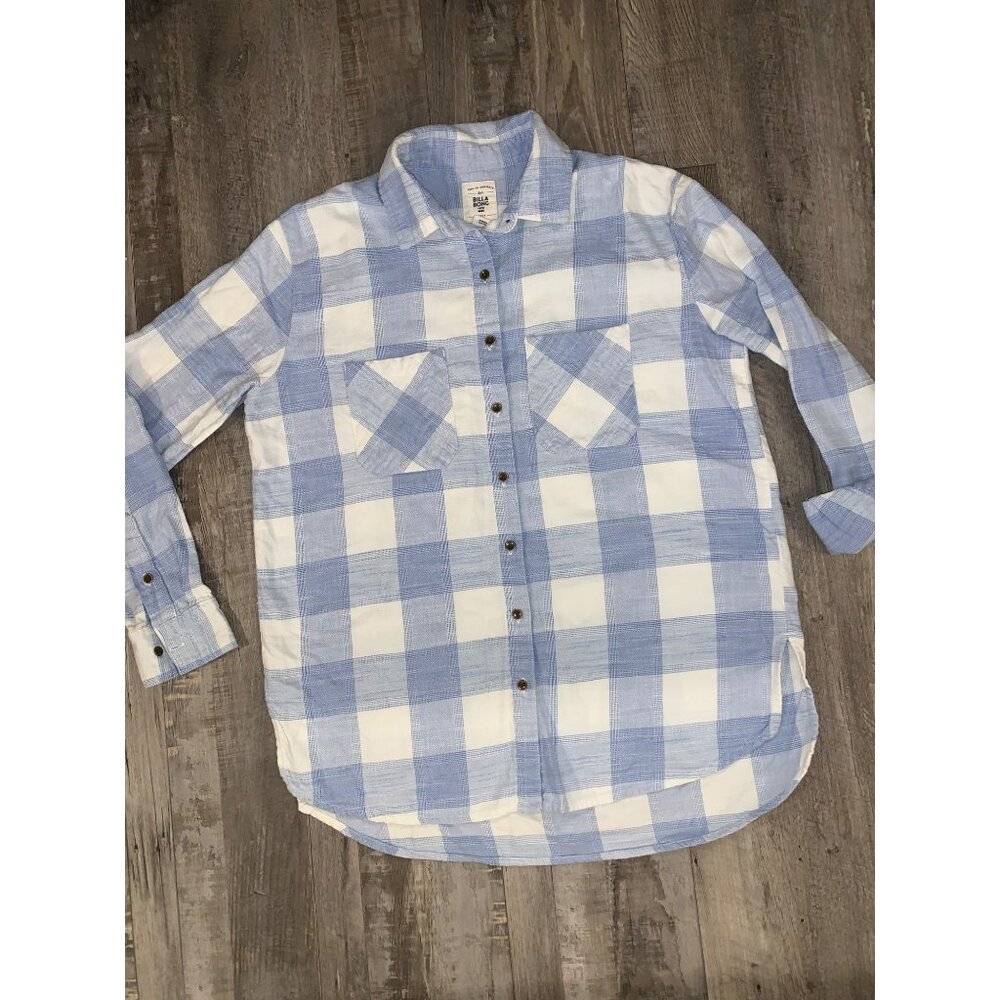 Billabong Womens Blue & White Plaid Button-Up Shirt Size small (runs large)